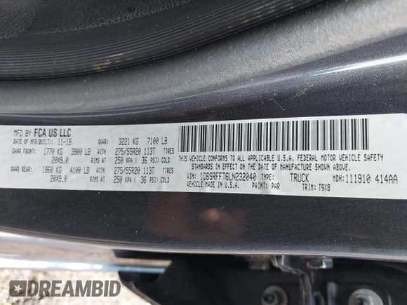 ✅ 2020 Ram 1500 Big Horn • VIN: 1C6SRFFT6LN232040 • Lot: 42856919. Wystawiony na IAAI z przebiegiem 96 504 mil. Bezpłatny archiwum sprzedaży aukcyjnych z USA i szczegółowy raport historii pojazdu na DreamBid. Zdjęcie 9.