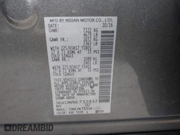 ✅ 2017 Nissan Rogue SL • VIN: 5N1AT2MV9HC732937 • Lot: 43742673. Wystawiony na IAAI z przebiegiem 155 011 mil. Bezpłatny archiwum sprzedaży aukcyjnych z USA i szczegółowy raport historii pojazdu na DreamBid. Zdjęcie 9.