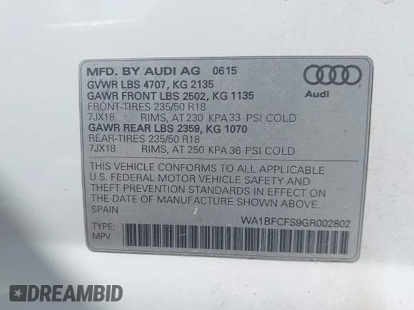 ✅ 2016 Audi Q3 Premium Plus • VIN: WA1BFCFS9GR002802 • Lot: 42770942. Wystawiony na IAAI z przebiegiem 152 173 mil. Bezpłatny archiwum sprzedaży aukcyjnych z USA i szczegółowy raport historii pojazdu na DreamBid. Zdjęcie 9.