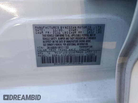 ✅ 2021 Nissan Sentra S • VIN: 3N1AB8BV1MY211163 • Lot: 92674015. Wystawiony na Copart z przebiegiem 53 985 mil. Bezpłatny archiwum sprzedaży aukcyjnych z USA i szczegółowy raport historii pojazdu na DreamBid. Zdjęcie 13.