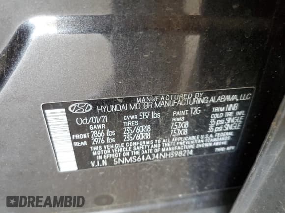 ✅ 2022 Hyundai Santa Fe XRT • VIN: 5NMS64AJ4NH398214 • Лот: 58048283. Опубликован ранее на Copart с пробегом 40 913 миль. Бесплатный доступ к архиву аукционных продаж из США и подробный отчёт об истории автомобиля на DreamBid. Изображение 15.