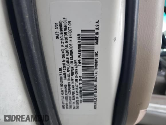 ✅ 2001 Subaru Legacy Outback Limited • VIN: 4S3BE686917212846 • Lot: 42464605. Listed on Copart with 98,500 mi. Free auction sales archive from the USA and detailed vehicle history report at DreamBid. Image 12.