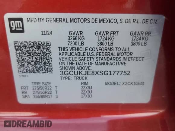 2025 Chevrolet Silverado 1500 z VIN 3GCUKJE8XSG177752, wystawiony jako Copart lot #71904735 z przebiegiem Nie podano mil oraz Szkoda całkowita • Salvage title. Historia ofert i sprzedaży dostępna na DreamBid. Obrazek 12.