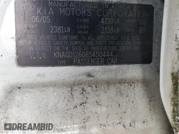 ✅ 2006 Kia Optima LX • VIN: KNAGD126065450444 • Лот: 83718164. Опубликован ранее на Copart с пробегом 127 876 миль. Бесплатный доступ к архиву аукционных продаж из США и подробный отчёт об истории автомобиля на DreamBid. Изображение 12.