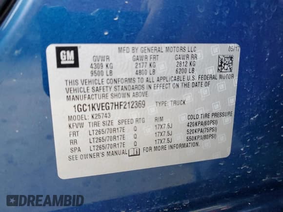 ✅ 2017 Chevrolet Silverado 2500HD LT • VIN: 1GC1KVEG7HF212369 • Lot: 52392435. Listed on Copart with 98,544 mi. Free auction sales archive from the USA and detailed vehicle history report at DreamBid. Image 14.