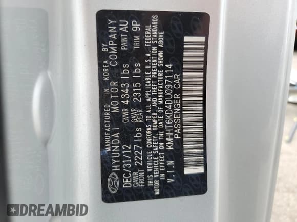 ✅ 2013 Hyundai Genesis Coupe 2.0T • VIN: KMHHT6KD4DU097114 • Lot: 64067965. Wystawiony na Copart z przebiegiem 64 273 mil. Bezpłatny archiwum sprzedaży aukcyjnych z USA i szczegółowy raport historii pojazdu na DreamBid. Zdjęcie 12.