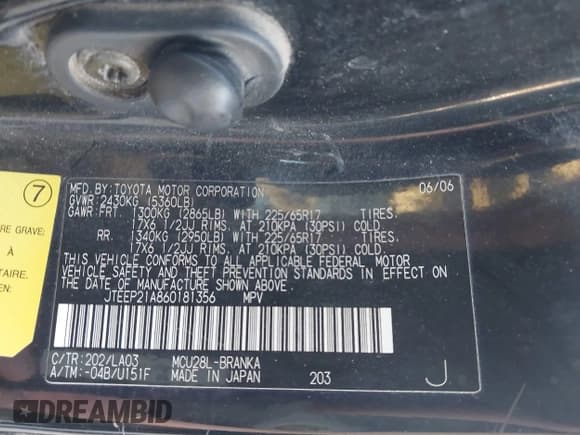 ✅ 2006 Toyota Highlander Limited • VIN: JTEEP21A860181356 • Лот: 43692021. Опубликован ранее на IAAI с пробегом 212 309 миль. Бесплатный доступ к архиву аукционных продаж из США и подробный отчёт об истории автомобиля на DreamBid. Изображение 9.