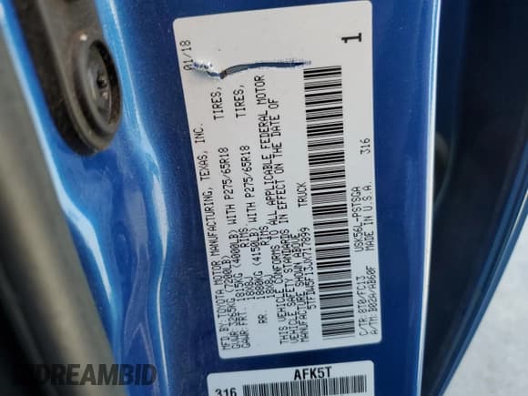 ✅ 2018 Toyota Tundra SR5 • VIN: 5TFDW5F13JX717899 • Лот: 81324005. Опубликован ранее на Copart с пробегом 102 109 миль. Бесплатный доступ к архиву аукционных продаж из США и подробный отчёт об истории автомобиля на DreamBid. Изображение 12.