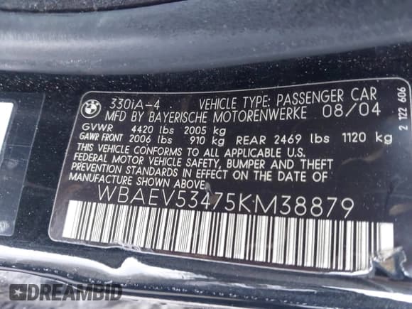 ✅ 2005 BMW 3 Series 330i • VIN: WBAEV53475KM38879 • Лот: 41756737. Опубликован ранее на IAAI с пробегом Не указан. Бесплатный доступ к архиву аукционных продаж из США и подробный отчёт об истории автомобиля на DreamBid. Изображение 9.