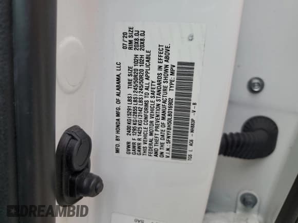 ✅ 2020 Honda Passport EX-L • VIN: 5FNYF8H50LB016902 • Lot: 71705155. Listed on Copart with 38,436 mi. Free auction sales archive from the USA and detailed vehicle history report at DreamBid. Image 13.