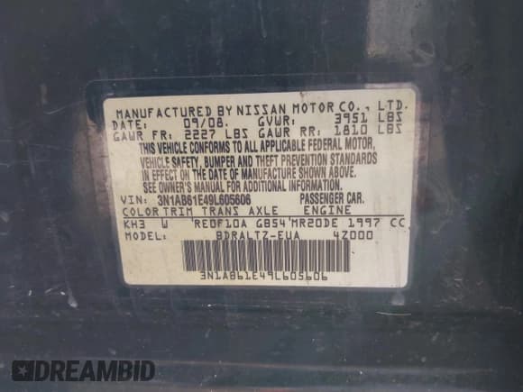 ✅ 2009 Nissan Sentra FE+ • VIN: 3N1AB61E49L605606 • Lot: 43190563. Listed on IAAI with 198,434 mi. Free auction sales archive from the USA and detailed vehicle history report at DreamBid. Image 9.