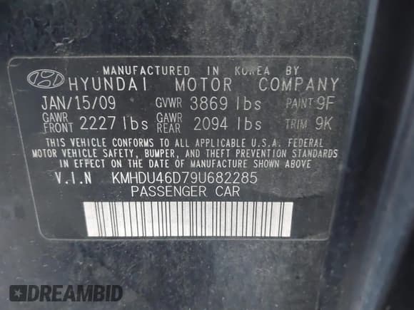 ✅ 2009 Hyundai Elantra GLS • VIN: KMHDU46D79U682285 • Lot: 43390148. Wystawiony na IAAI z przebiegiem 231 596 mil. Bezpłatny archiwum sprzedaży aukcyjnych z USA i szczegółowy raport historii pojazdu na DreamBid. Zdjęcie 9.