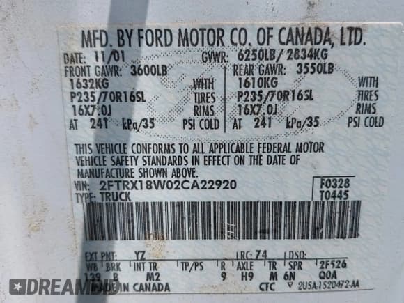 ✅ 2002 Ford F-150 XL • VIN: 2FTRX18W02CA22920 • Lot: 42426790. Listed on IAAI with 153,433 mi. Free auction sales archive from the USA and detailed vehicle history report at DreamBid. Image 9.