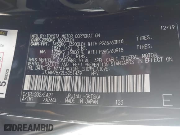 ✅ 2020 Lexus GX 460 Premium • VIN: JTJAM7BX2L5251439 • Lot: 43462638. Wystawiony na IAAI z przebiegiem 59 140 mil. Bezpłatny archiwum sprzedaży aukcyjnych z USA i szczegółowy raport historii pojazdu na DreamBid. Zdjęcie 9.