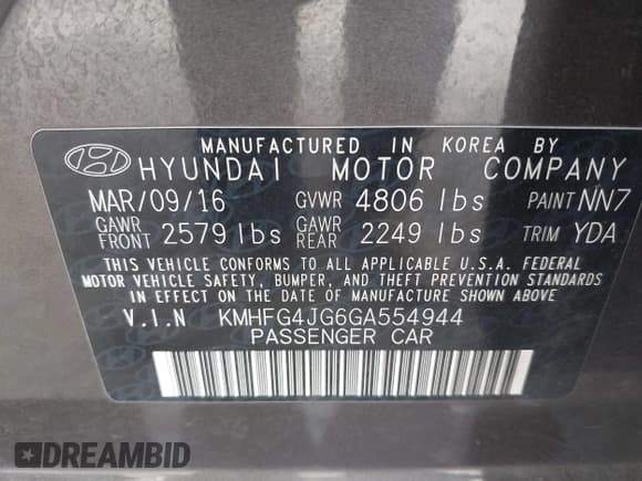 ✅ 2016 Hyundai Azera • VIN: KMHFG4JG6GA554944 • Лот: 43026482. Опубликован ранее на IAAI с пробегом 107 378 миль. Бесплатный доступ к архиву аукционных продаж из США и подробный отчёт об истории автомобиля на DreamBid. Изображение 9.