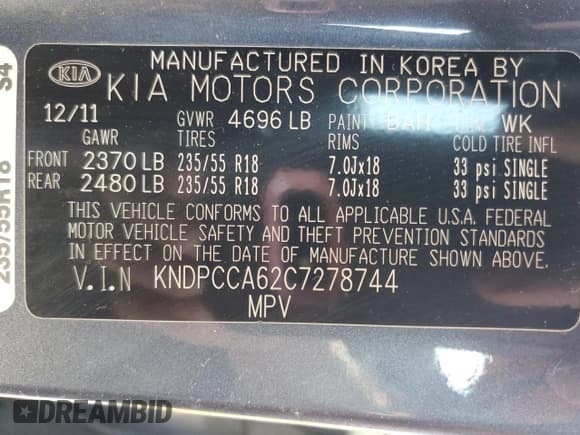 ✅ 2012 Kia Sportage SX • VIN: KNDPCCA62C7278744 • Lot: 67645495. Listed on Copart with 173,161 mi. Free auction sales archive from the USA and detailed vehicle history report at DreamBid. Image 13.