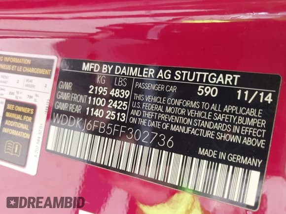 ✅ 2015 Mercedes-Benz E 400 • VIN: WDDKJ6FB5FF302736 • Lot: 43452770. Listed on IAAI with 168,919 mi. Free auction sales archive from the USA and detailed vehicle history report at DreamBid. Image 9.