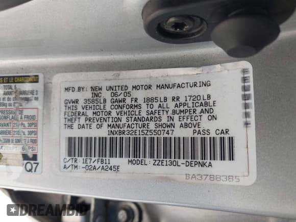 ✅ 2005 Toyota Corolla CE • VIN: 1NXBR32E15Z550747 • Lot: 43645368. Listed on IAAI with 116,801 mi. Free auction sales archive from the USA and detailed vehicle history report at DreamBid. Image 9.