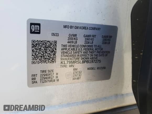 2023 Chevrolet TrailBlazer LT с VIN KL79MRSL8PB197275, выставлен на аукционе Copart как лот 80122195 с пробегом 16 156 миль миль и Списание • Salvage title. История ставок и продаж доступна на DreamBid. Изображение 14.