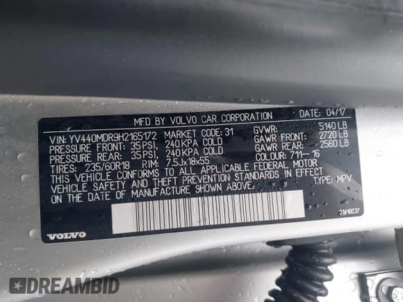 ✅ 2017 Volvo XC60 Dynamic • VIN: YV440MDR9H2165172 • Lot: 42639289. Listed on IAAI with 115,168 mi. Free auction sales archive from the USA and detailed vehicle history report at DreamBid. Image 9.