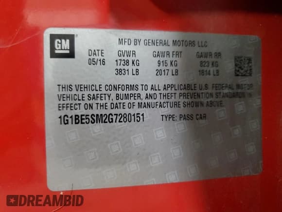 ✅ 2016 Chevrolet Cruze LT • VIN: 1G1BE5SM2G7280151 • Lot: 84177425. Listed on Copart with 75,272 mi. Free auction sales archive from the USA and detailed vehicle history report at DreamBid. Image 12.