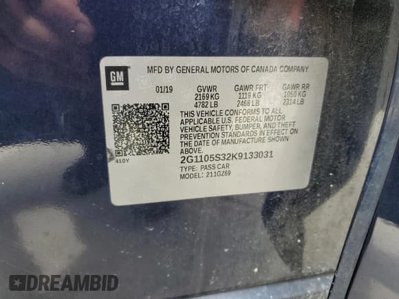 ✅ 2019 Chevrolet Impala Premier • VIN: 2G1105S32K9133031 • Лот: 59356374. Опубликован ранее на Copart с пробегом 114 369 миль. Бесплатный доступ к архиву аукционных продаж из США и подробный отчёт об истории автомобиля на DreamBid. Изображение 12.