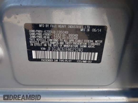 ✅ 2014 Subaru Impreza Premium • VIN: JF1GJAC61EH023240 • Lot: 43295254. Wystawiony na IAAI z przebiegiem 69 909 mil. Bezpłatny archiwum sprzedaży aukcyjnych z USA i szczegółowy raport historii pojazdu na DreamBid. Zdjęcie 9.