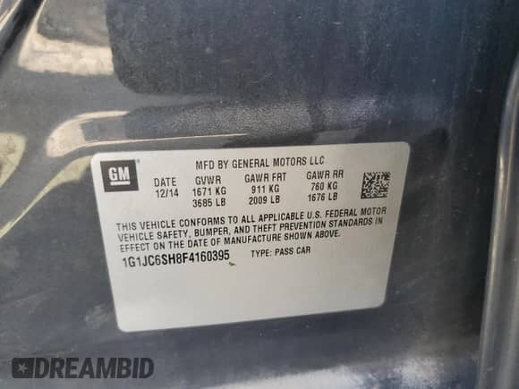 2015 Chevrolet Sonic LT с VIN 1G1JC6SH8F4160395, выставлен на аукционе Copart как лот 69250224 с пробегом 118 783 миль миль и Списание • Salvage title. История ставок и продаж доступна на DreamBid. Изображение 12.