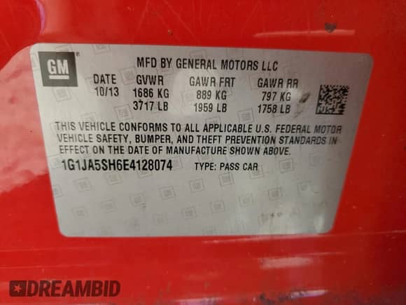 2014 Chevrolet Sonic LS z VIN 1G1JA5SH6E4128074, wystawiony jako Copart lot #69489934 z przebiegiem 104 912 mil mil oraz Szkoda całkowita • Salvage title. Historia ofert i sprzedaży dostępna na DreamBid. Obrazek 12.