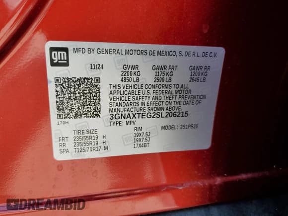 ✅ 2025 Chevrolet Equinox AWD RS • VIN: 3GNAXTEG2SL206215 • Lot: 60842825. Wystawiony na Copart z przebiegiem 3 040 mil. Bezpłatny archiwum sprzedaży aukcyjnych z USA i szczegółowy raport historii pojazdu na DreamBid. Zdjęcie 14.