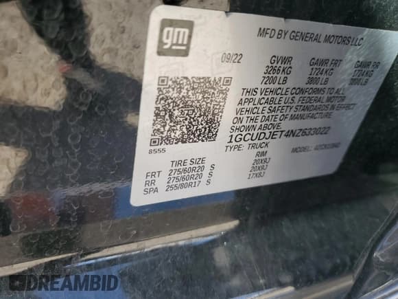 ✅ 2022 Chevrolet Silverado 1500 • VIN: 1GCUDJET4NZ633022 • Лот: 85700345. Опубликован ранее на Copart с пробегом 72 731 миль. Бесплатный доступ к архиву аукционных продаж из США и подробный отчёт об истории автомобиля на DreamBid. Изображение 12.