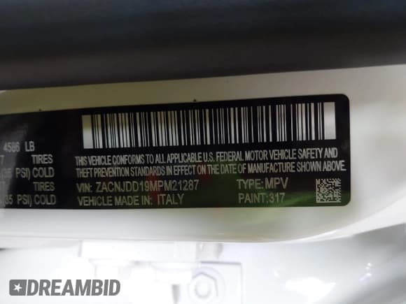 ✅ 2021 Jeep Renegade Limited • VIN: ZACNJDD19MPM21287 • Lot: 42077387. Listed on IAAI with 44,208 mi. Free auction sales archive from the USA and detailed vehicle history report at DreamBid. Image 9.