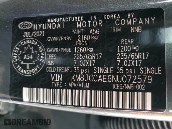 ✅ 2022 Hyundai Tucson Preferred • VIN: KM8JCCAE6NU072579 • Lot: 80106874. Wystawiony na Copart z przebiegiem 49 133 mil. Bezpłatny archiwum sprzedaży aukcyjnych z USA i szczegółowy raport historii pojazdu na DreamBid. Zdjęcie 14.