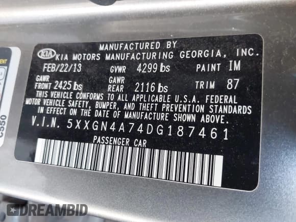 ✅ 2013 Kia Optima EX • VIN: 5XXGN4A74DG187461 • Лот: 43165856. Опубликован ранее на IAAI с пробегом 168 878 миль. Бесплатный доступ к архиву аукционных продаж из США и подробный отчёт об истории автомобиля на DreamBid. Изображение 9.