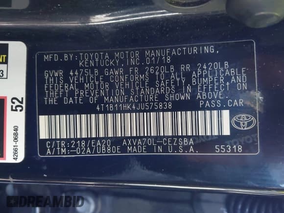 ✅ 2018 Toyota Camry LE • VIN: 4T1B11HK4JU575838 • Lot: 43470863. Wystawiony na IAAI z przebiegiem 105 598 mil. Bezpłatny archiwum sprzedaży aukcyjnych z USA i szczegółowy raport historii pojazdu na DreamBid. Zdjęcie 9.