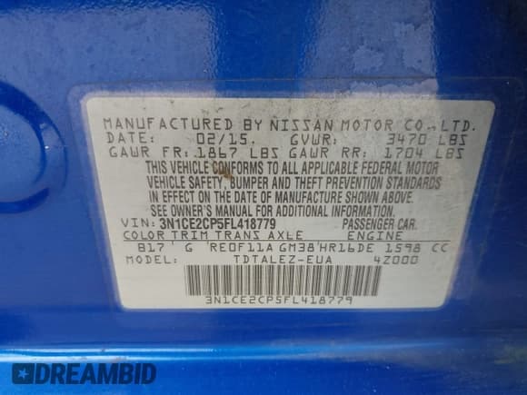 ✅ 2015 Nissan Note SR • VIN: 3N1CE2CP5FL418779 • Lot: 42303224. Listed on IAAI with 190,826 mi. Free auction sales archive from the USA and detailed vehicle history report at DreamBid. Image 9.