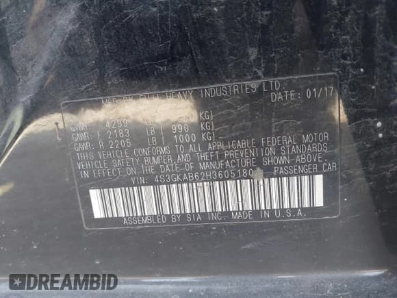 ✅ 2017 Subaru Impreza Premium • VIN: 4S3GKAB62H3605180 • Lot: 43697965. Listed on IAAI with 158,727 mi. Free auction sales archive from the USA and detailed vehicle history report at DreamBid. Image 9.