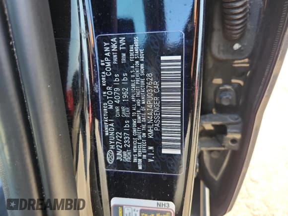 ✅ 2023 Hyundai Elantra Limited • VIN: KMHLN4AJ4PU037628 • Lot: 70998475. Listed on Copart with 44,173 mi. Free auction sales archive from the USA and detailed vehicle history report at DreamBid. Image 13.