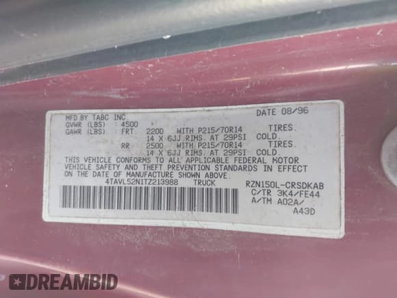 ✅ 1996 Toyota Tacoma • VIN: 4TAVL52N1TZ213988 • Lot: 43806809. Listed on IAAI with 234,619 mi. Free auction sales archive from the USA and detailed vehicle history report at DreamBid. Image 9.