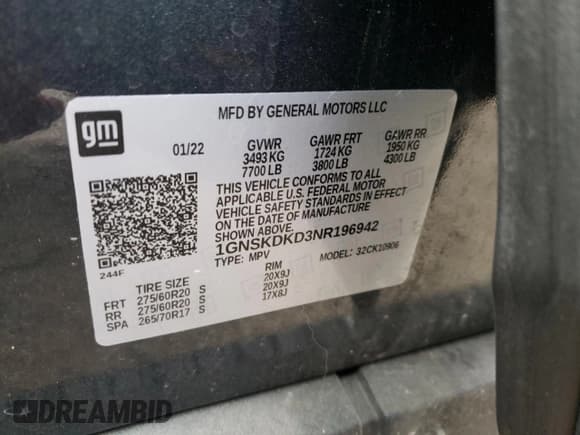 ✅ 2022 Chevrolet Suburban Z71 • VIN: 1GNSKDKD3NR196942 • Lot: 90234935. Wystawiony na Copart z przebiegiem 28 796 mil. Bezpłatny archiwum sprzedaży aukcyjnych z USA i szczegółowy raport historii pojazdu na DreamBid. Zdjęcie 13.