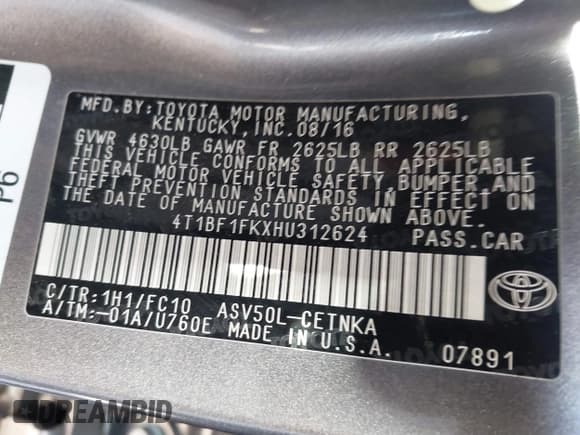 ✅ 2017 Toyota Camry XLE • VIN: 4T1BF1FKXHU312624 • Lot: 43695568. Listed on IAAI with 137,627 mi. Free auction sales archive from the USA and detailed vehicle history report at DreamBid. Image 9.