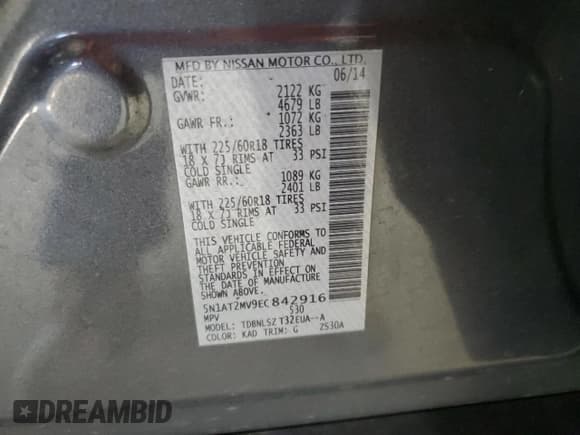 ✅ 2014 Nissan Rogue S • VIN: 5N1AT2MV9EC842916 • Lot: 82048765. Wystawiony na Copart z przebiegiem 123 156 mil. Bezpłatny archiwum sprzedaży aukcyjnych z USA i szczegółowy raport historii pojazdu na DreamBid. Zdjęcie 13.