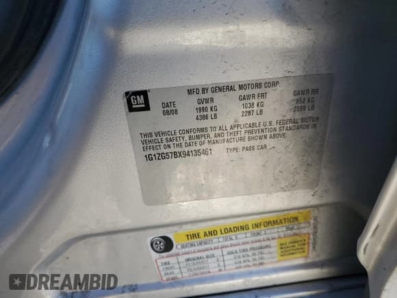 ✅ 2009 Chevrolet Malibu 1LS • VIN: 1G1ZG57BX94135461 • Lot: 84730854. Listed on Copart with 132,695 mi. Free auction sales archive from the USA and detailed vehicle history report at DreamBid. Image 12.