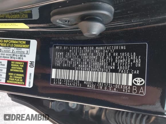 ✅ 2017 Toyota Corolla LE • VIN: 5YFBURHE8HP679163 • Лот: 43259539. Опубликован ранее на IAAI с пробегом 189 427 миль. Бесплатный доступ к архиву аукционных продаж из США и подробный отчёт об истории автомобиля на DreamBid. Изображение 9.