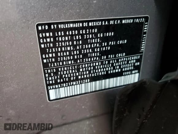 ✅ 2023 Volkswagen Taos SE • VIN: 3VVNX7B21PM321269 • Лот: 61481485. Опубликован ранее на Copart с пробегом 23 236 миль. Бесплатный доступ к архиву аукционных продаж из США и подробный отчёт об истории автомобиля на DreamBid. Изображение 13.