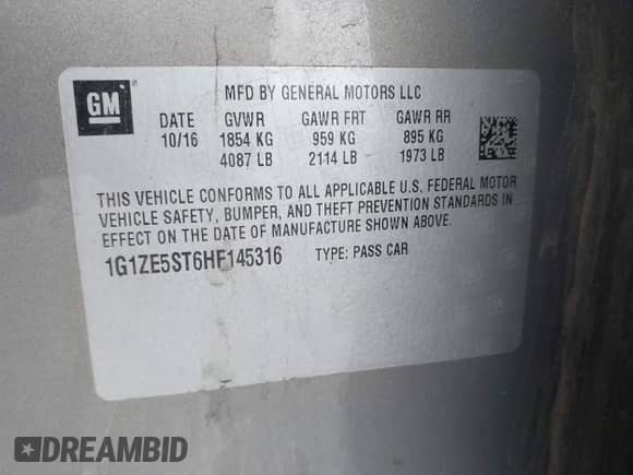 2017 Chevrolet Malibu LT с VIN 1G1ZE5ST6HF145316, выставлен на аукционе IAAI как лот 42805244 с пробегом 157 036 миль миль и . История ставок и продаж доступна на DreamBid. Изображение 9.