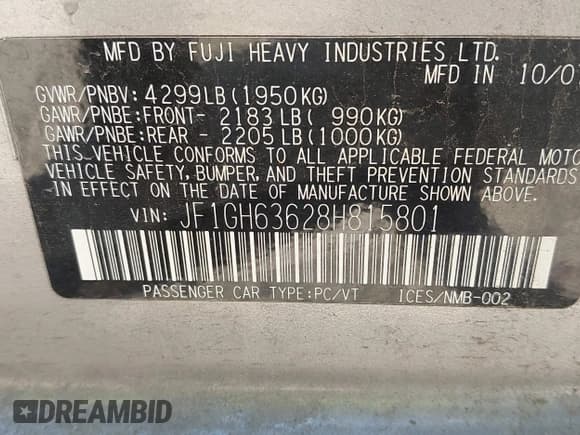 ✅ 2008 Subaru Impreza Outback Special Sports • VIN: JF1GH63628H815801 • Лот: 43173993. Опубликован ранее на IAAI с пробегом 240 372 миль. Бесплатный доступ к архиву аукционных продаж из США и подробный отчёт об истории автомобиля на DreamBid. Изображение 9.