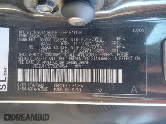 ✅ 2007 Toyota 4Runner SR5 • VIN: JTEZU14R778074954 • Lot: 90733675. Listed on Copart with 252,526 mi. Free auction sales archive from the USA and detailed vehicle history report at DreamBid. Image 14.