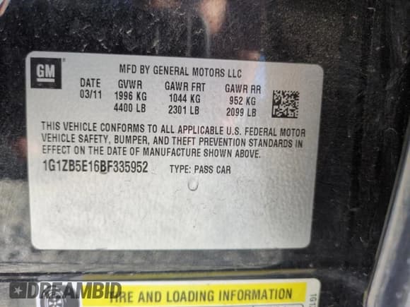 ✅ 2011 Chevrolet Malibu 1LS • VIN: 1G1ZB5E16BF335952 • Lot: 68366575. Listed on Copart with 196,084 mi. Free auction sales archive from the USA and detailed vehicle history report at DreamBid. Image 12.