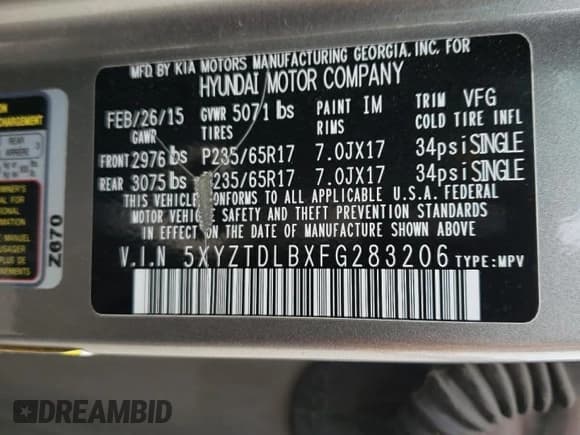 ✅ 2015 Hyundai Santa Fe • VIN: 5XYZTDLBXFG283206 • Лот: 71804302. Опубликован ранее на Copart с пробегом 89 307 миль. Бесплатный доступ к архиву аукционных продаж из США и подробный отчёт об истории автомобиля на DreamBid. Изображение 12.